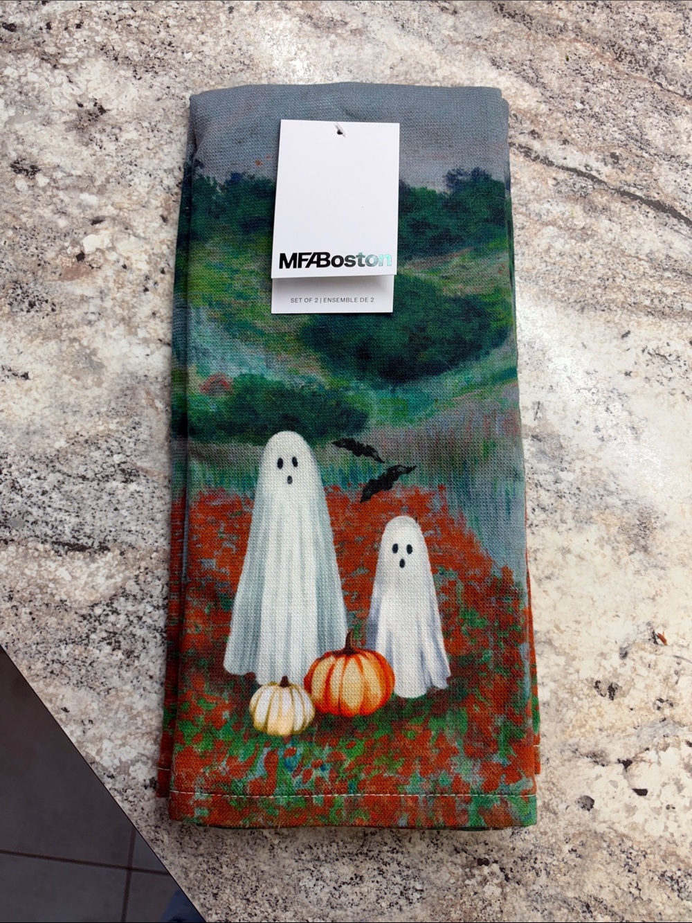 Ghost & Pumpkin Halloween Kitchen Towel - Green